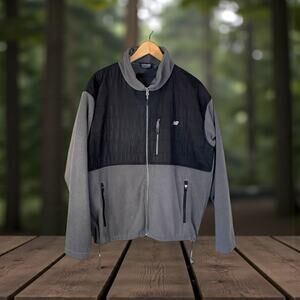 NEW BALANCE Men Full Zip Fleece Colorblock Quilted Jacket Gray Black XL Gorpcore